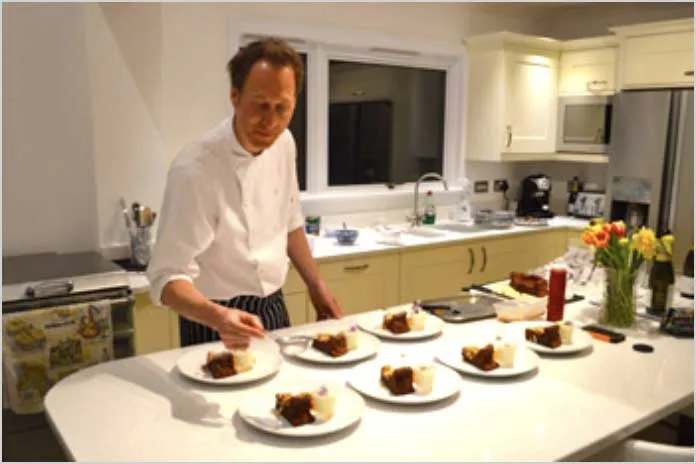Chef Tristan plating desserts